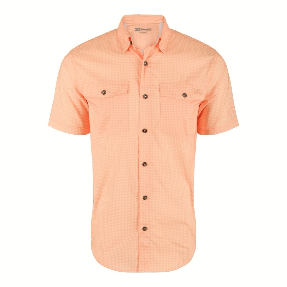 DRAKE Frat Gingham Check Button-Down Men‎ Size Large Peach Pearl Tonal SS Shirt